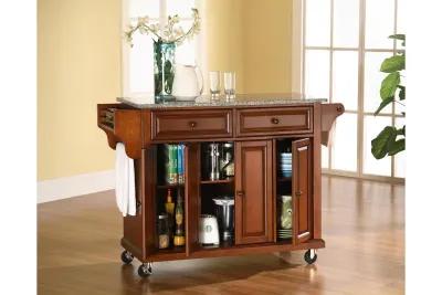 Solid Granite Top Kitchen Cart/Island in Classic Cherry