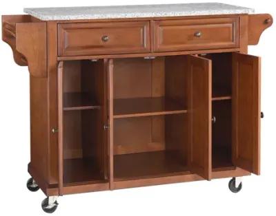 Solid Granite Top Kitchen Cart/Island in Classic Cherry