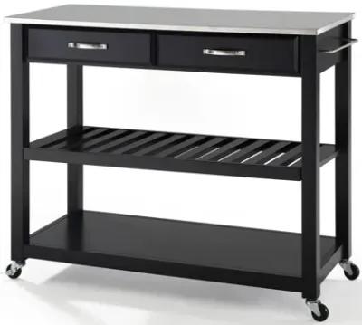 Stainless Steel Top Kitchen Cart/Island with Optional Stool Storage in Black