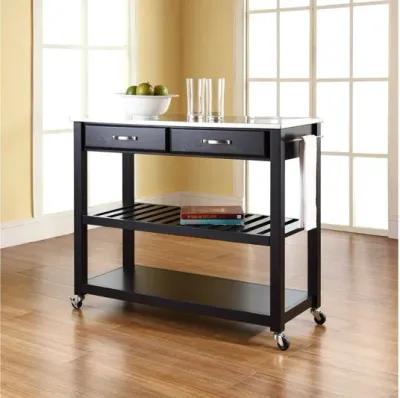 Stainless Steel Top Kitchen Cart/Island with Optional Stool Storage in Black