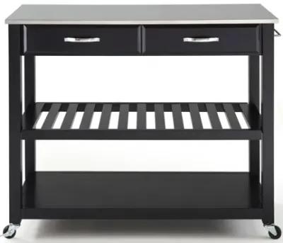 Stainless Steel Top Kitchen Cart/Island with Optional Stool Storage in Black