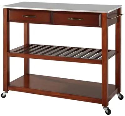 Stainless Steel Top Kitchen Cart/Island with Optional Stool Storage in Classic Cherry