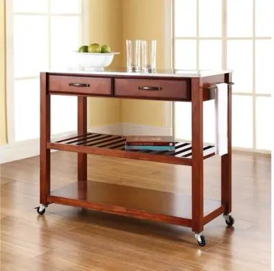 Stainless Steel Top Kitchen Cart/Island with Optional Stool Storage in Classic Cherry