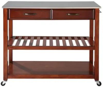 Stainless Steel Top Kitchen Cart/Island with Optional Stool Storage in Classic Cherry