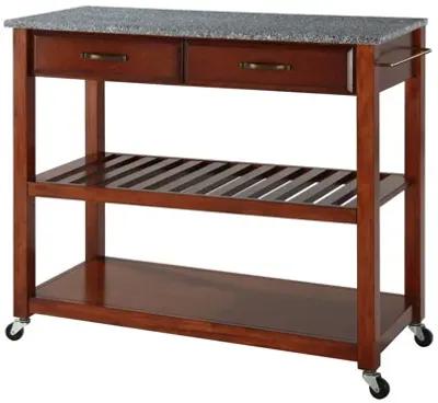 Solid Granite Top Kitchen Cart/Island with Optional Stool Storage in Classic Cherry