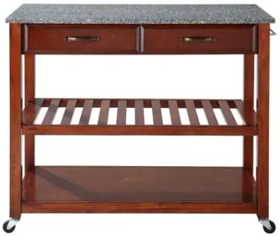 Solid Granite Top Kitchen Cart/Island with Optional Stool Storage in Classic Cherry