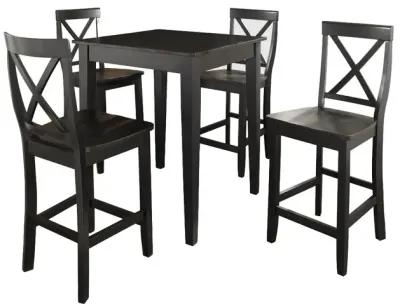 5 Piece Pub Dining Set with X-Back Stools in Black