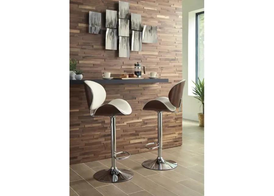 Bellatier Bone Faux Leather and Walnut Adjustable Swivel Barstool by Ashley