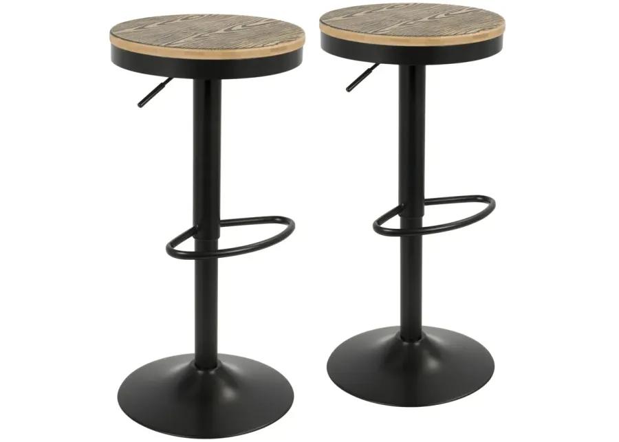 Dakota Industrial Adjustable Bar Stools (Set of 2) with Swivel in Black by LumiSource