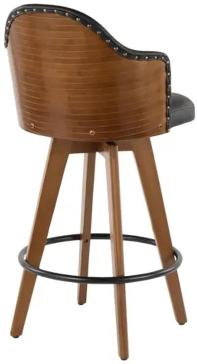 Ahoy Mid-Century Counter Stool in Walnut and Black Faux Leather by Lumisource