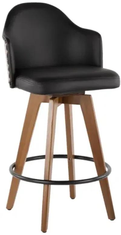 Ahoy Mid-Century Counter Stool in Walnut and Black Faux Leather by Lumisource