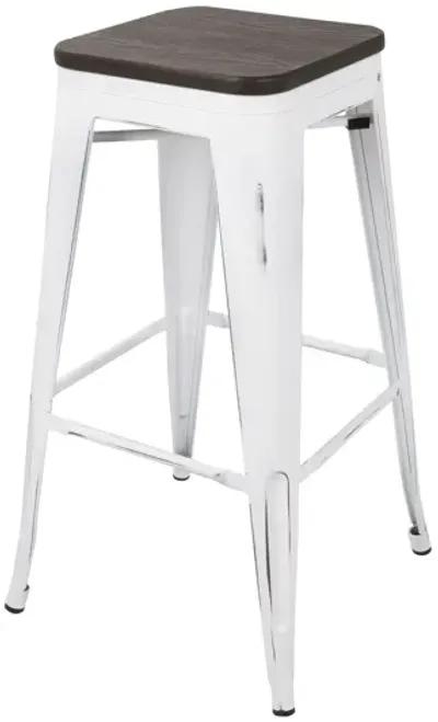 Oregon Industrial Stackable Barstool in Vintage White and Espresso by LumiSource - Set of 2