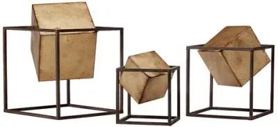 Quad Gold Cube Decor Set of 3 by Madison Park