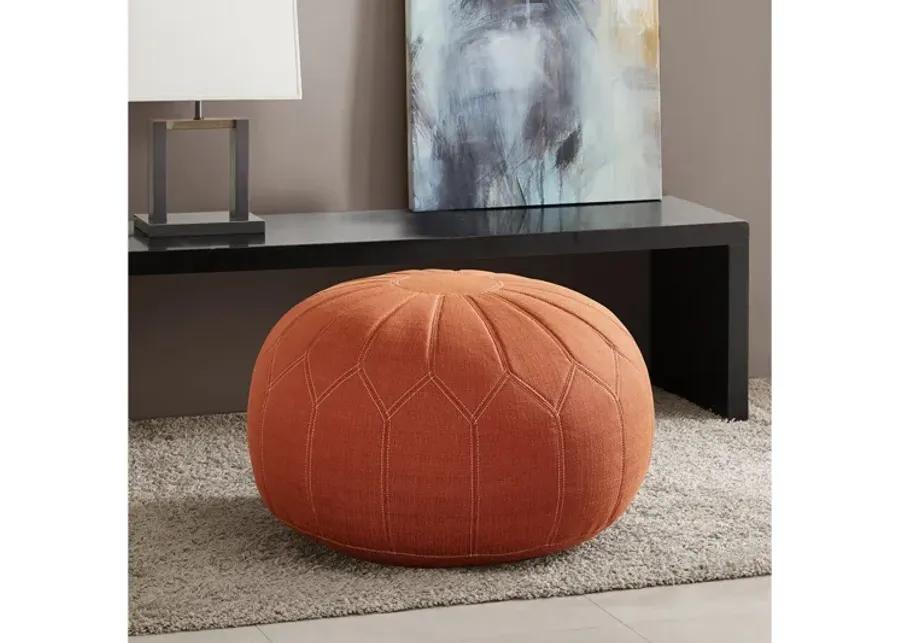 Kelsey Round Pouf Ottoman in Orange by Madison Park