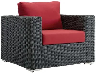 Summon Outdoor Patio Wicker Rattan Sunbrella Armchair in Red