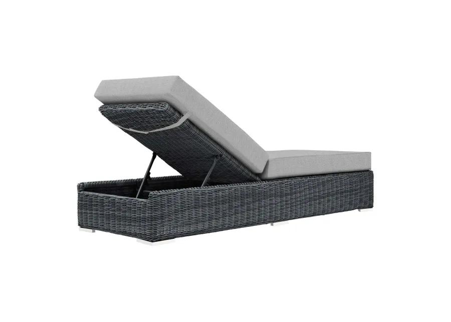 Summon Outdoor Patio Wicker Rattan Sunbrella Chaise Lounge in Grey