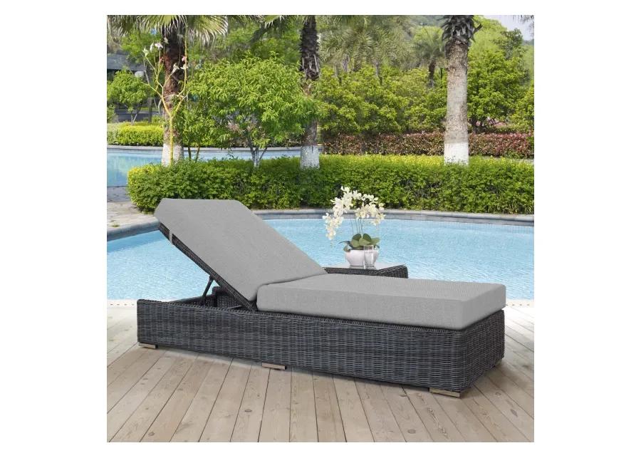 Summon Outdoor Patio Wicker Rattan Sunbrella Chaise Lounge in Grey