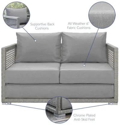 Aura Outdoor Patio Wicker Rattan Loveseat in Grey