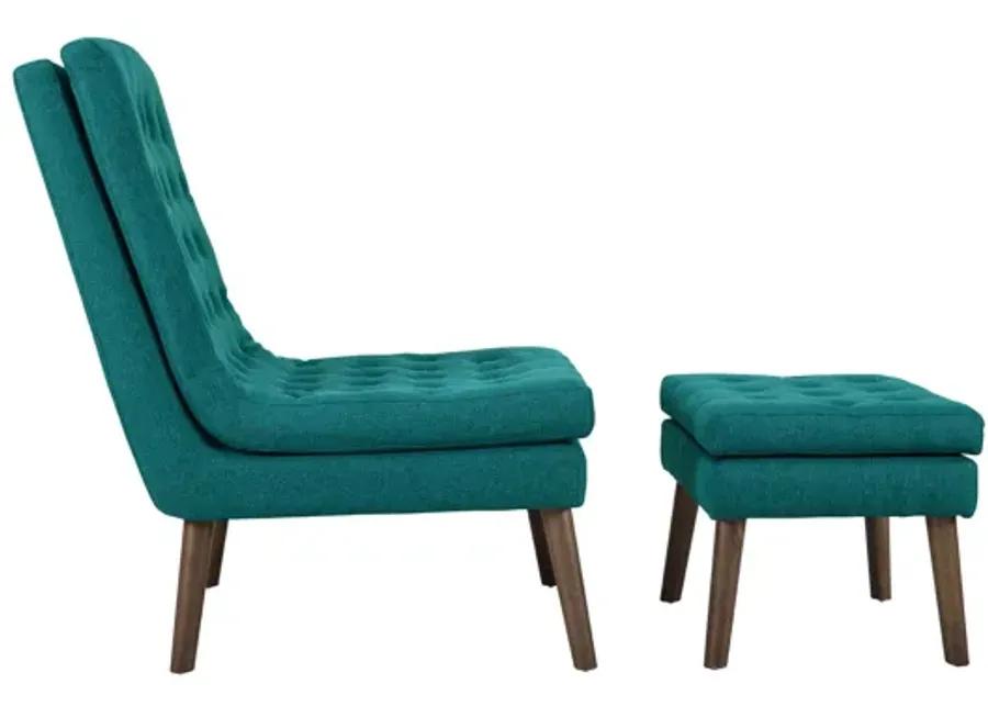 Modify Upholstered Lounge Chair and Ottoman in Teal