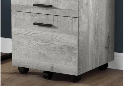 Filing Cabinet - 3 Drawer / Grey Reclaimed Wood / Castors