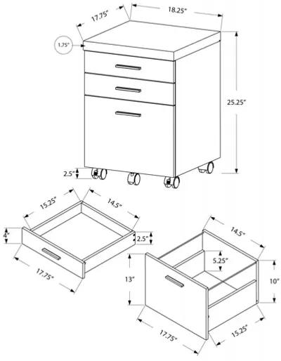 Filing Cabinet - 3 Drawer / Grey Reclaimed Wood / Castors