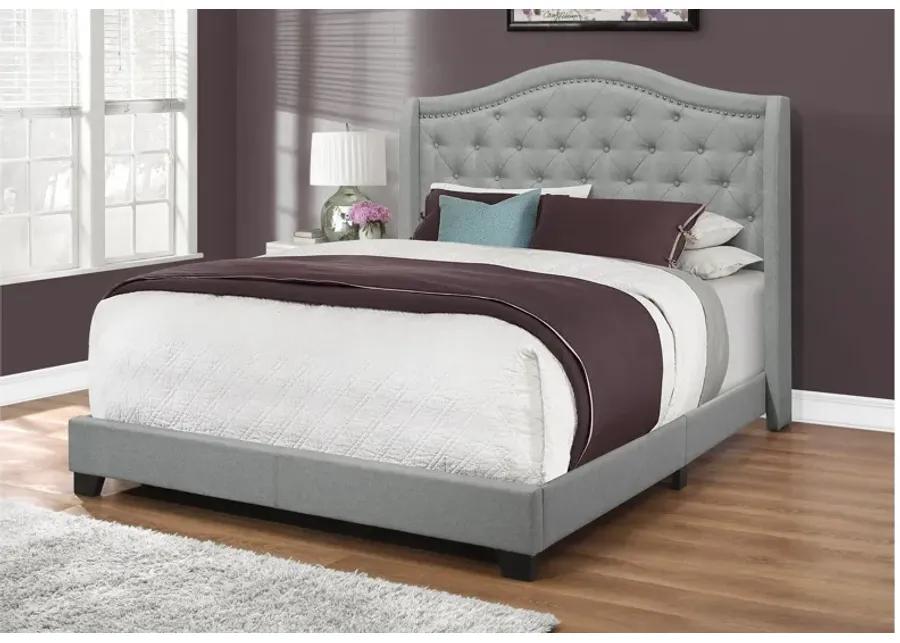 Bed - Queen Size / Grey Linen With Chrome Trim