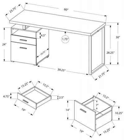 Computer Desk - 60"L / Espresso / Silver Metal