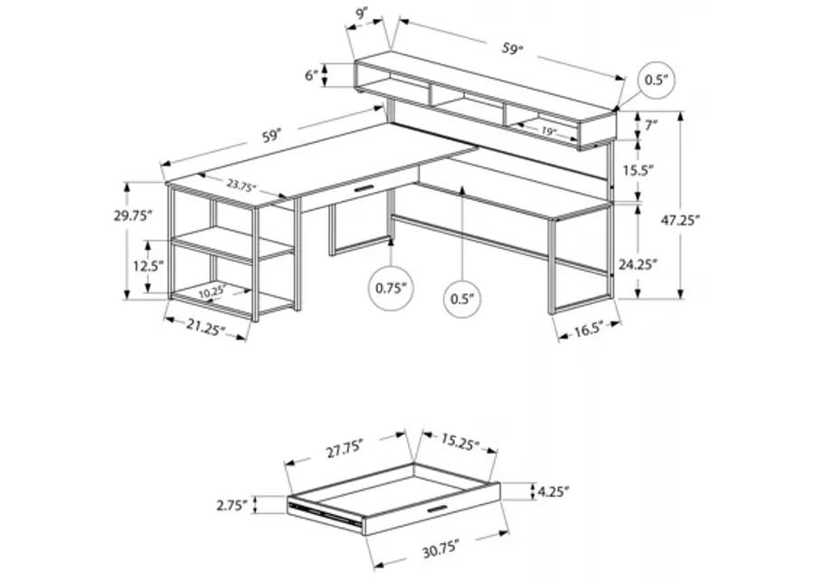 Computer Desk - Grey / Black Metal Corner