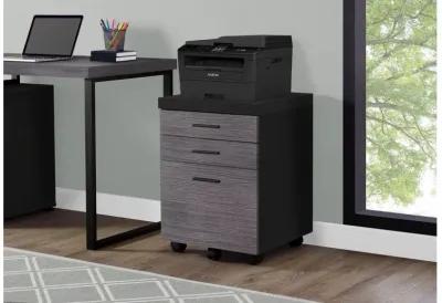 Filing Cabinet - 3 Drawer / Black / Grey On Castors