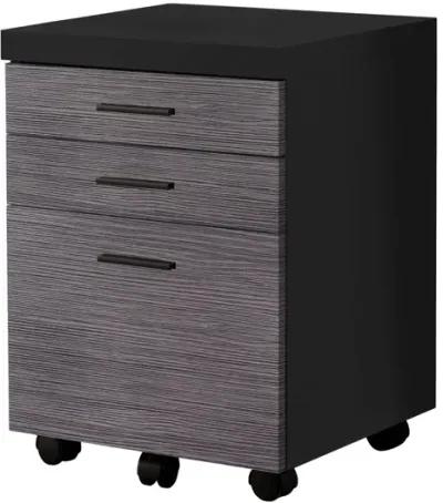 Filing Cabinet - 3 Drawer / Black / Grey On Castors