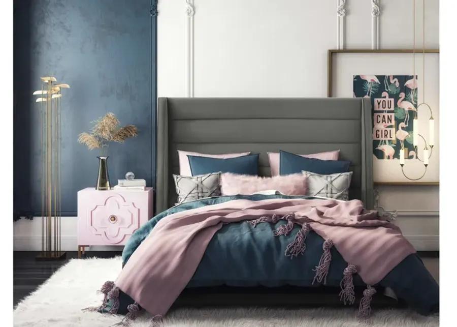 Koah Grey Velvet Bed in King