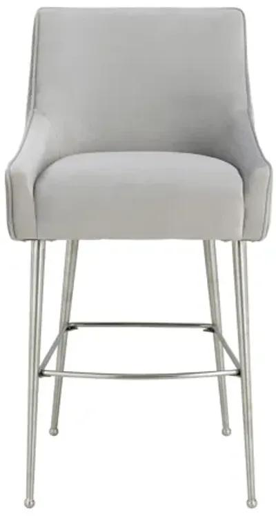 Beatrix Pleated Light Grey Velvet Counter Stool