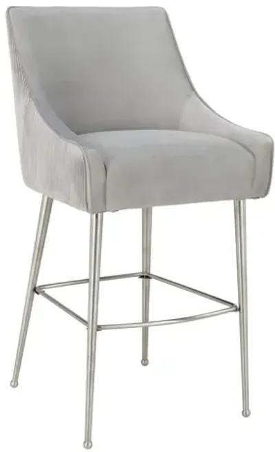 Beatrix Pleated Light Grey Velvet Bar Stool