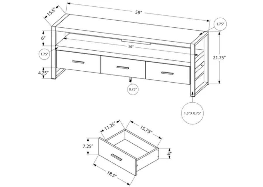 Tv Stand - 60"L / Brown Reclaimed Wood-Look / 3 Drawers