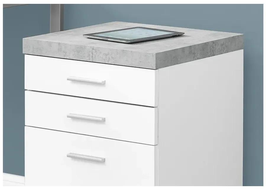 Baylis 3-Drawer White with Faux Cement Top Filing Cabinet