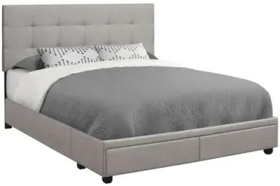 Bed - Queen Size / Grey Linen With 2 Storage Drawers