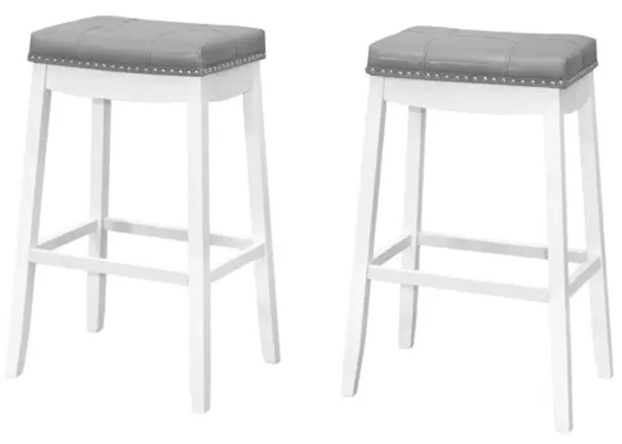 Barstool - 2Pcs / 29"H / Grey Leather-Look / White