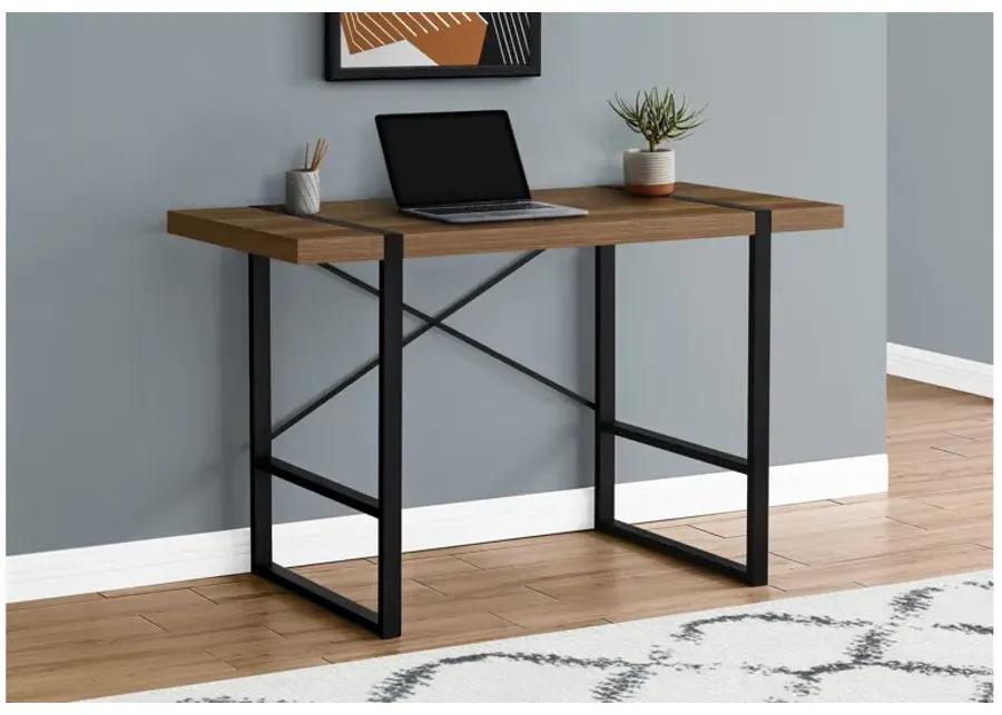 Black Metal & Walnut 48" Computer Desk with Shelves