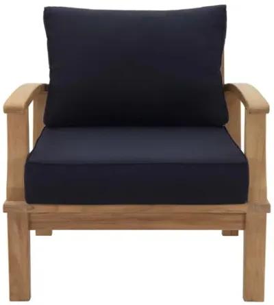 Marina Outdoor Patio Teak Armchair in Natural Navy