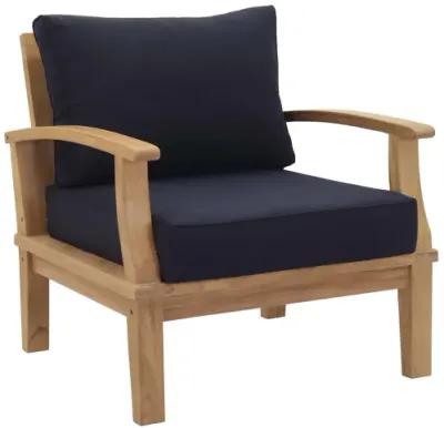 Marina Outdoor Patio Teak Armchair in Natural Navy