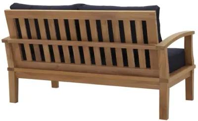 Marina Outdoor Patio Teak Loveseat  in Natural Navy