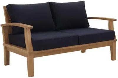 Marina Outdoor Patio Teak Loveseat  in Natural Navy