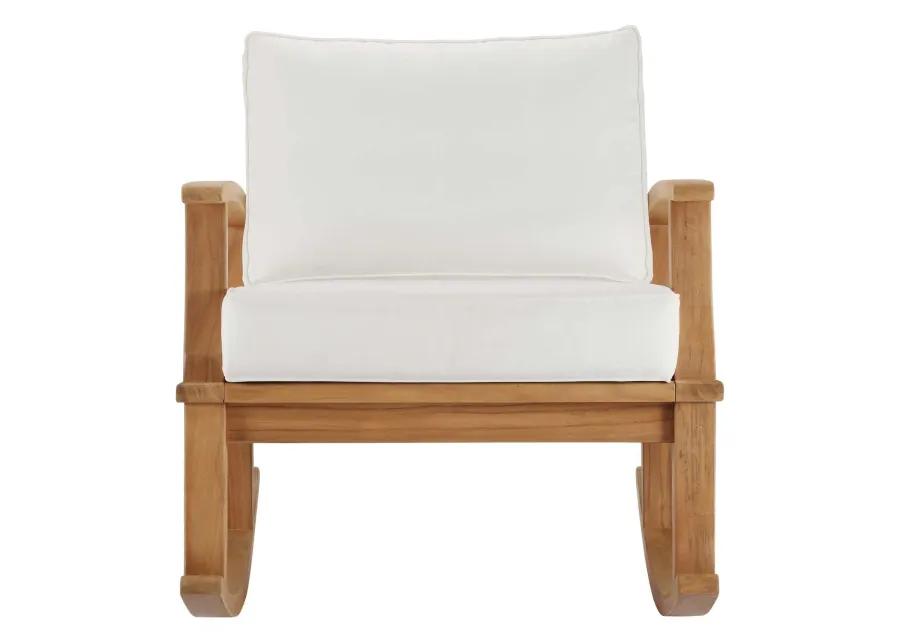 Marina Outdoor Patio Teak Rocking Chair in Natural White