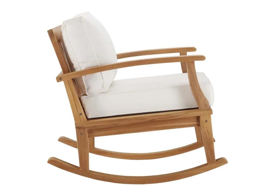 Marina Outdoor Patio Teak Rocking Chair in Natural White