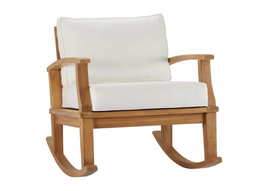 Marina Outdoor Patio Teak Rocking Chair in Natural White