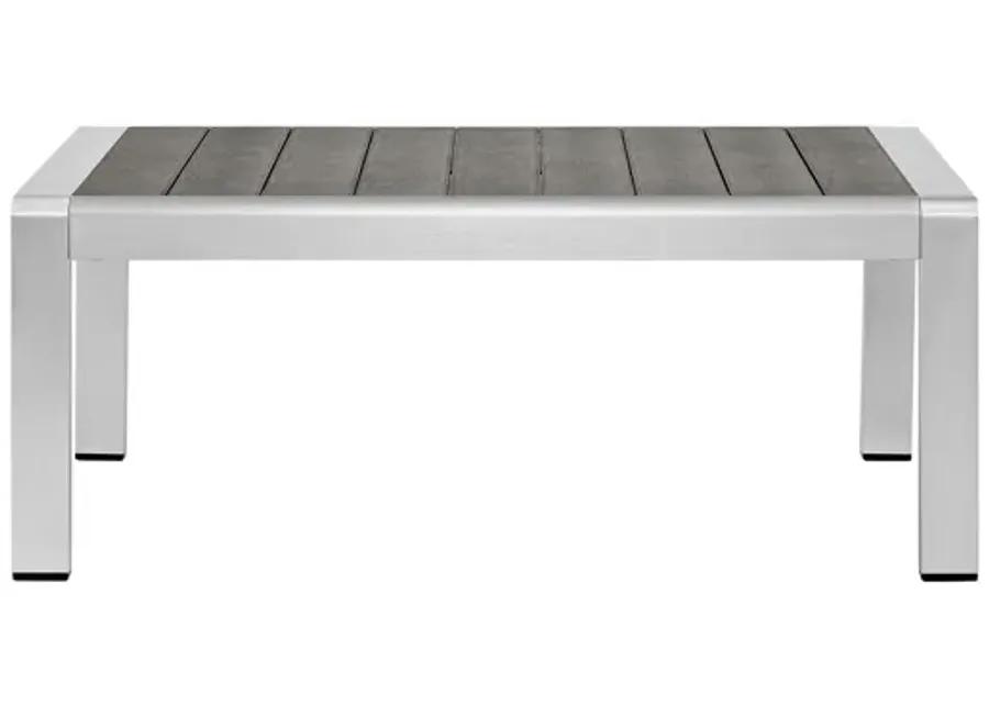 Shore Outdoor Patio Aluminum Coffee Table in Silver Gray