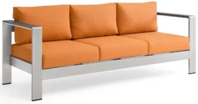 Shore Outdoor Patio Aluminum Sofa in Silver Orange