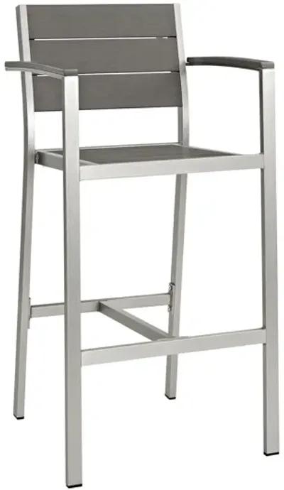 Shore Outdoor Patio Aluminum Bar Stool in Silver Gray