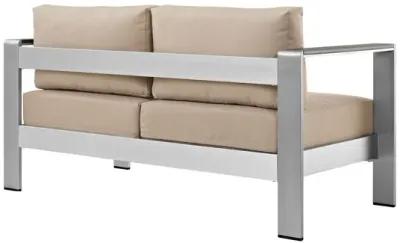 Shore Outdoor Patio Aluminum Loveseat in Silver Beige