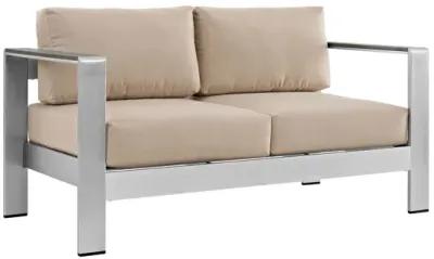 Shore Outdoor Patio Aluminum Loveseat in Silver Beige